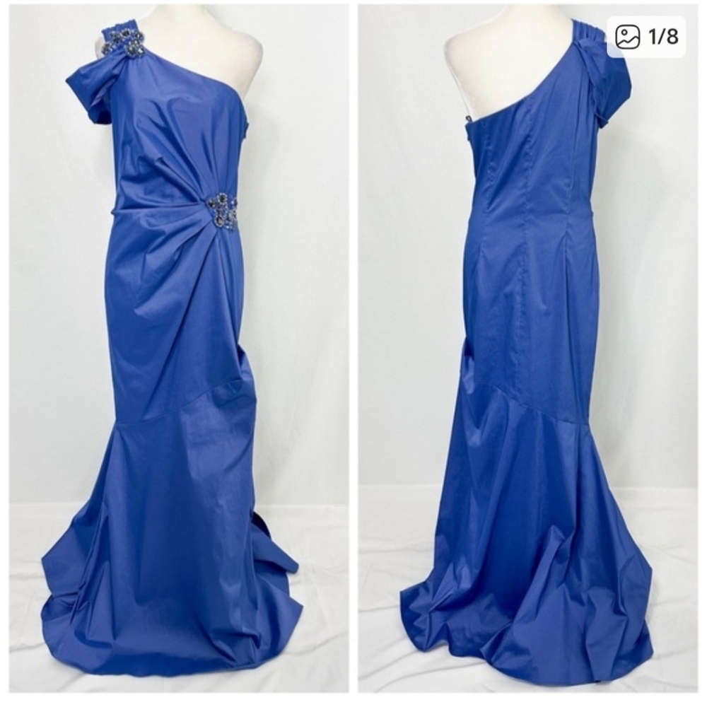 NWT David Meister Blue One Shoulder Rhinestone Embellished Mother Of The Bride